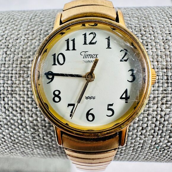 VTG Timex Watch Womens 23mm Gold Tone Expansion White Dial Round New Battery - Picture 6 of 11
